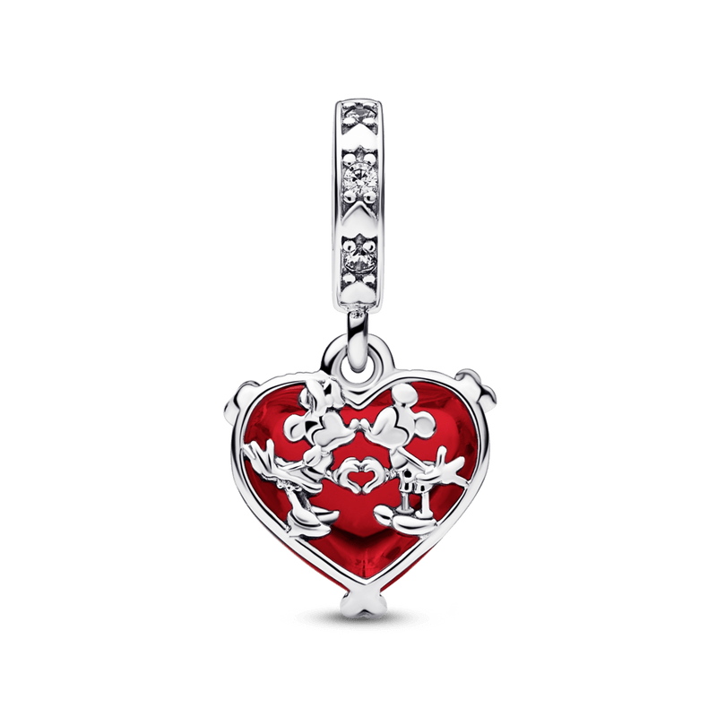 Mickey and Minnie Mouse Kiss Red Murano Glass Pendant