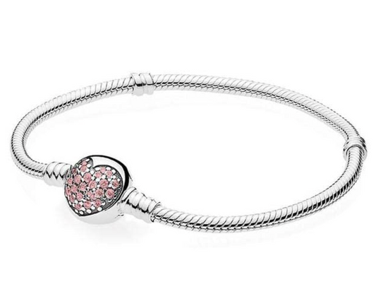 Pulsera Circulo con Corazón Zirconias Rosa