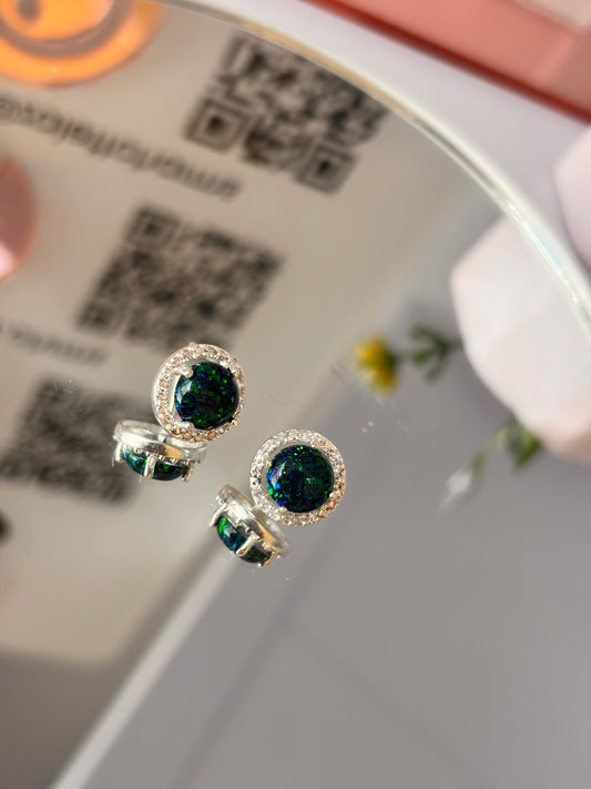 Aretes circular zirconia + piedra verde