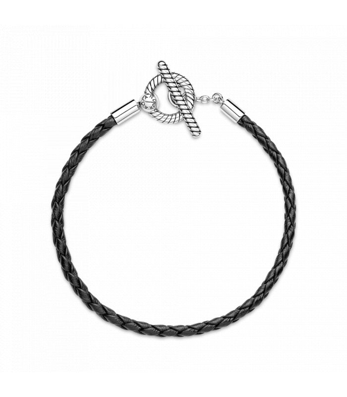 Braided Leather Bracelet with T-Shaped Closure